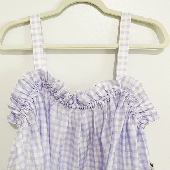 On 34th Women's Shirred Tonal-Stripe Gingham Print Camisole Top Purple Tank XL - Picture 5 of 14
